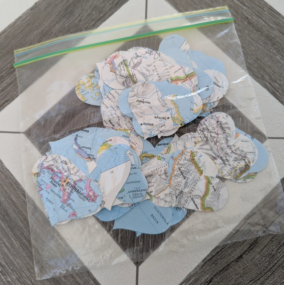 Heart Shaped Map Confetti Travel Bridal Shower Bachelorette
